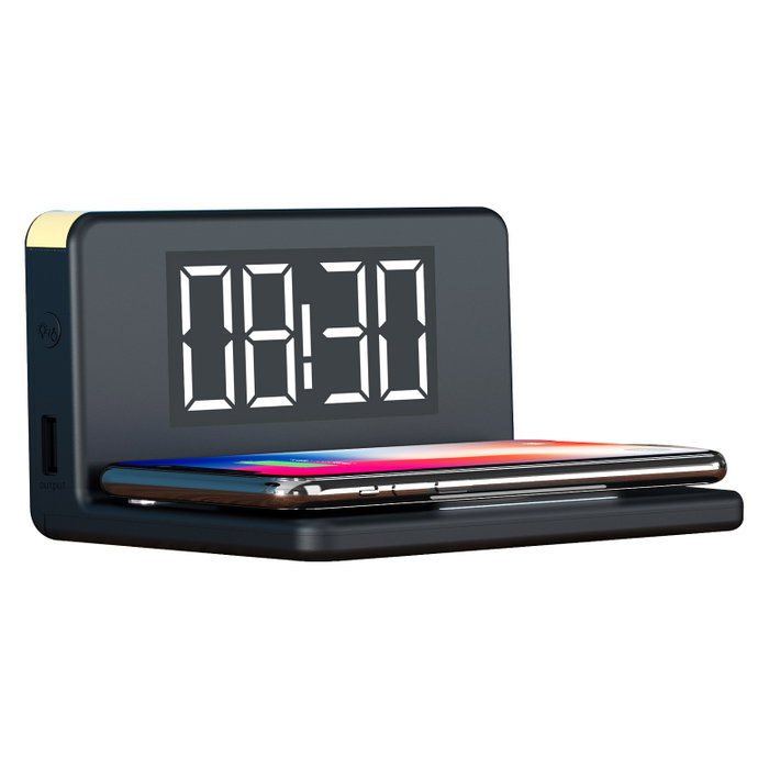 Realpower ChargeAir - Reloj Despertador Digital LED con Cargador Inalámbrico de 10W, 2 Puertos USB, Negro, 98x75x141 mm Realpower ChargeAir - Reloj Despertador Digital LED con Cargador Inalámbrico de 10W, 2 Puertos USB, Negro, 98x75x141 mm