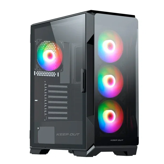 Keep Out XC-901 PRO Torre ATX Gaming con Panel de Cristal Templado ARGB, 4 Ventiladores PWM ARGB Incluidos, USB-C, Compatible con E–ATX, ATX, Micro-ATX e ITX (Negro)