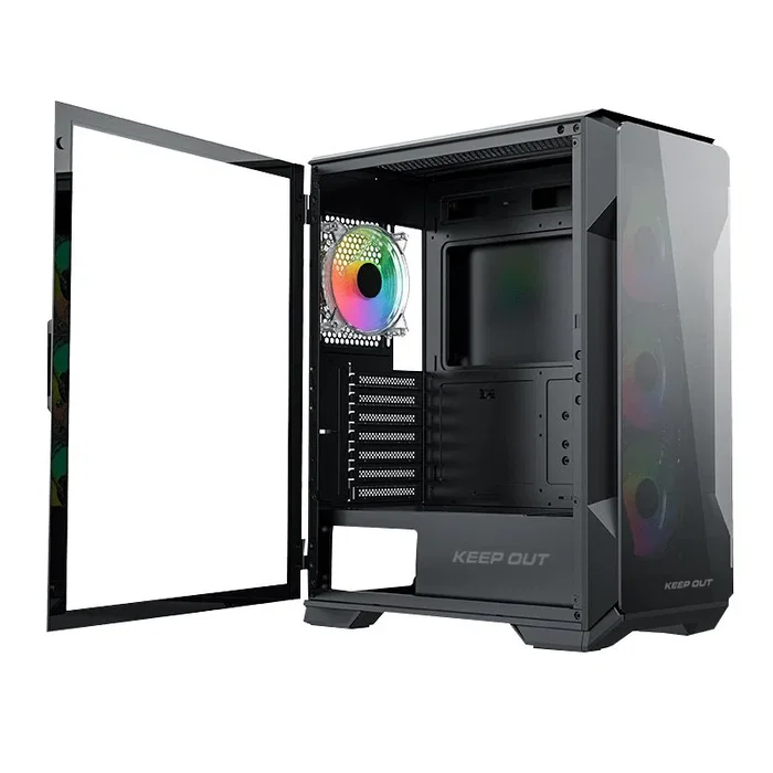 Keep Out XC-901 PRO Torre ATX Gaming con Panel de Cristal Templado ARGB, 4 Ventiladores PWM ARGB Incluidos, USB-C, Compatible con E–ATX, ATX, Micro-ATX e ITX (Negro)