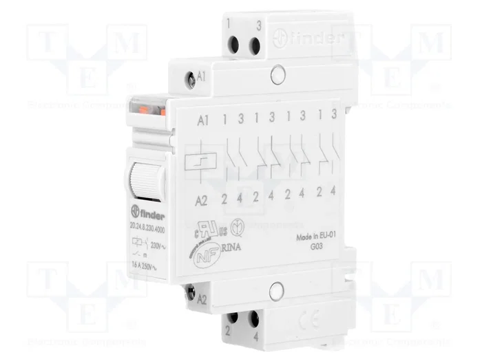 FINDER 20.24 Relé de instalación biestable 230V AC 16A NA x2 FINDER 20.24 Relé de instalación biestable 230V AC 16A NA x2