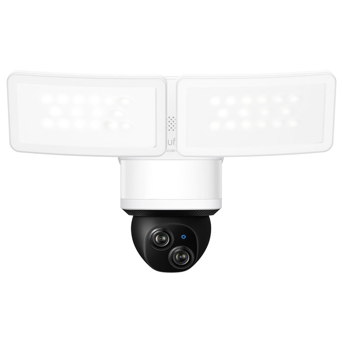 EUFY Floodlight E340: Cámara de Seguridad con Foco y Cámara Doble de 360°, 2000 Lúmenes, Wi-Fi, IP65, Compatible con HomeBase 3, Alexa, Sin Cuota Mensual