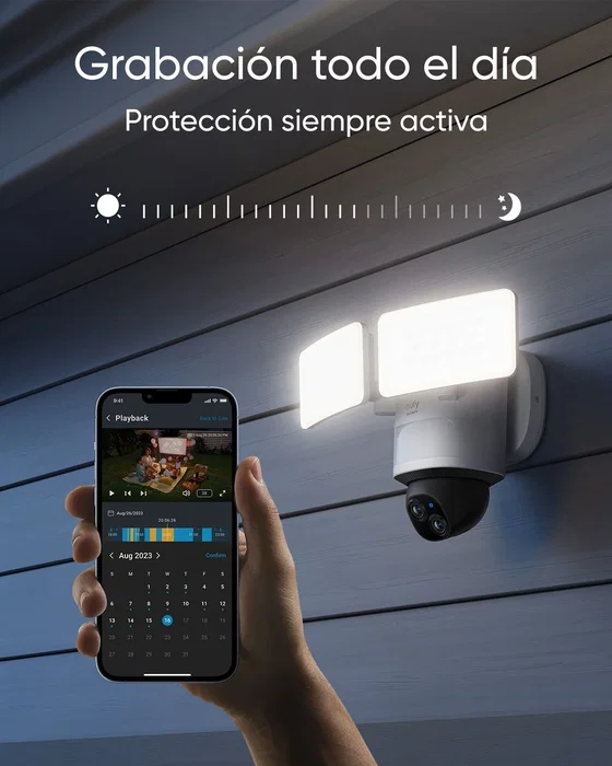 EUFY Floodlight Camera E340 con cámara doble, giro de 360° e iluminación de 2000 lúmenes