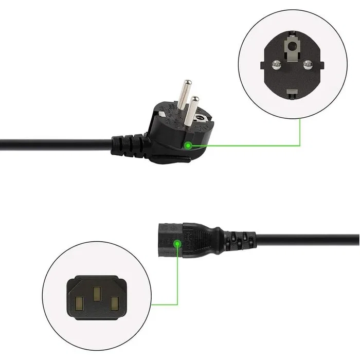Cable de Alimentación Schuko a IEC C13, 1.2m, Negro - Con Protección Integral (Cortocircuito, Sobrecarga) - Certificaciones CE, FCC, ROHS