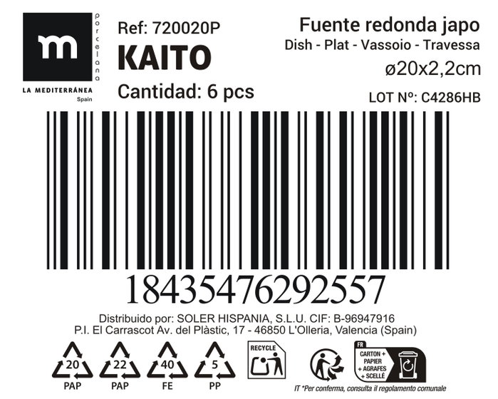 La Mediterranea Fuente Redonda Japo Kaito ø20cm