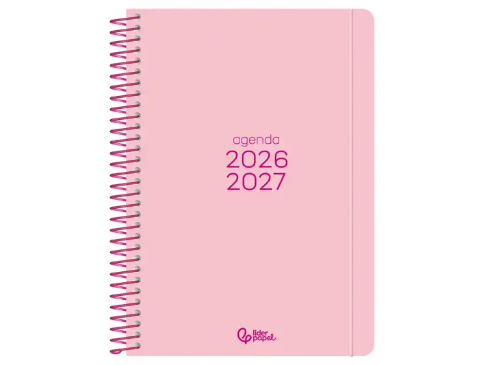 Liderpapel Agenda Escolar Basic 2026-2027, A5, Espiral, Bilingüe, Papel 70g FSC, Diseños Surtidos, Expositor 16 Unidades