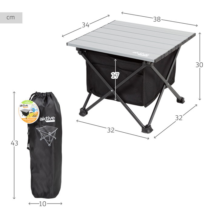 Aktive Mesa auxiliar plegable de camping con zona de almacenaje Aktive Mesa auxiliar plegable de camping con zona de almacenaje