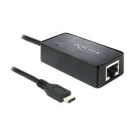 DeLOCK Adaptador USB-C a Ethernet Gigabit LAN 62642, 1000 Mbit/s, 10/100/1000BaseT, Negro, ASIX, USB 3.2 Gen 2, con Indicadores LED