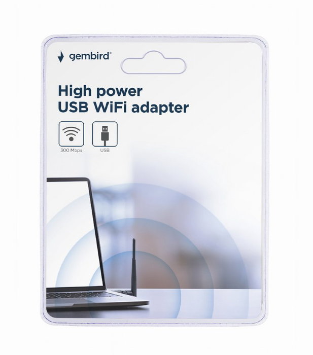 GEMBIRD Adaptador WiFi USB 300 Mbps, Alta Potencia, Conexión Inalámbrica