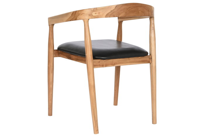 DKD Home Decor Silla de Teca y Piel Negra DKD Home Decor Silla de Teca y Piel Negra