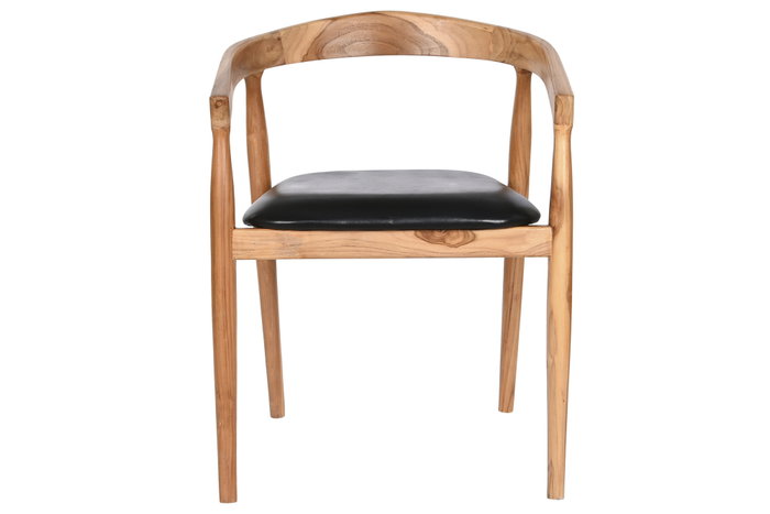 DKD Home Decor Silla de Teca y Piel Negra DKD Home Decor Silla de Teca y Piel Negra