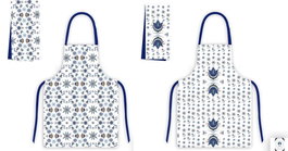 DKD Home Decor Set de 2 Delantales de Algodón Diseño Azulejos Azul y Blanco