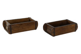 DKD Home Decor Centro de Mesa de Teca Marrón Molde Ladrillo 33x15x10 cm