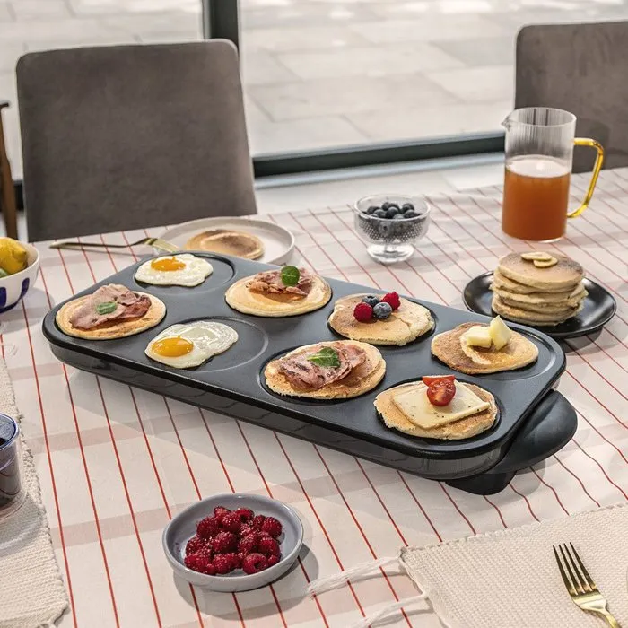Livoo Maxi Crepe Party DOC186G Crepera 1500 W para 8 Mini Crepes de 12 cm, Plato Antiadherente Negro