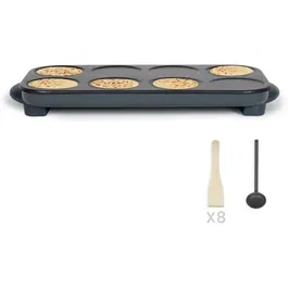Livoo Maxi Crepe Party DOC186G Crepera 1500 W para 8 Mini Crepes de 12 cm, Plato Antiadherente Negro