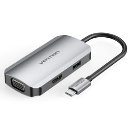 Vention TOAHB Adaptador USB-C Hub con HDMI 4K, VGA, USB 3.0 y PD 100W Gris