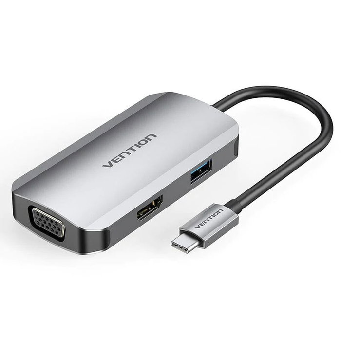 Vention TOAHB Adaptador USB-C Hub con HDMI 4K, VGA, USB 3.0 y PD 100W Gris Vention TOAHB Adaptador USB-C Hub con HDMI 4K, VGA, USB 3.0 y PD 100W Gris