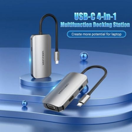 Vention TOAHB Adaptador USB-C Hub con HDMI 4K, VGA, USB 3.0, USB-C PD 100W Gris