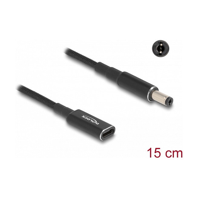 DeLOCK Cable Adaptador USB Tipo C a 5.5 x 2.1 mm para Notebook, 15 cm, Negro, PD, 19.5V