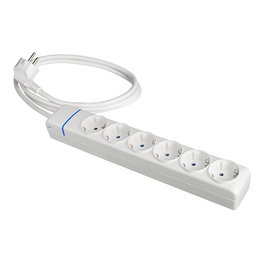 Solera Base múltiple prolongador 6 tomas Schuko, 3680W 16A 250V, Cable 1.5m H05VV-F 3x1.5mm², IP20, Policarbonato Blanco con agujeros de fijación