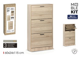 Mobekit Mueble Zapatero con 3 Niveles, Acabado en Roble (Oak)
