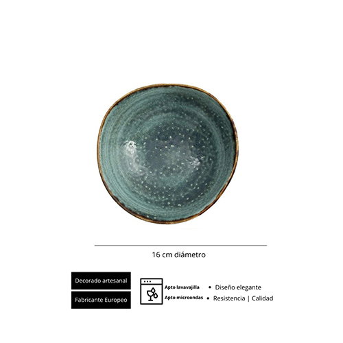 SUMMA Cazoleta Moon Turquesa 16 cm Diámetro x 4.5 cm Alto, Vitro Porcelana, Colección Moon, Turquoise (Set de 6)