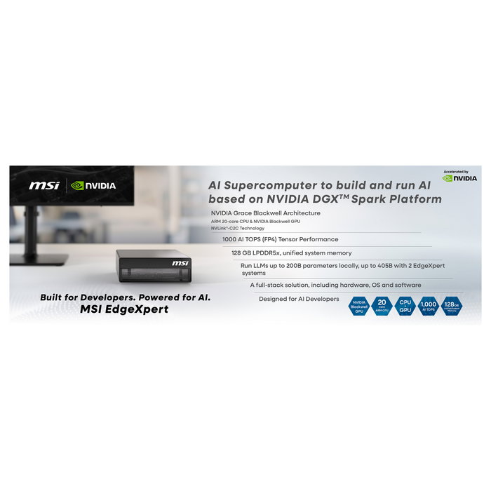 MSI EdgeXpert NVIDIA Blackwell GB10 con 128 GB RAM y 4 TB SSD en color Negro/Gris
