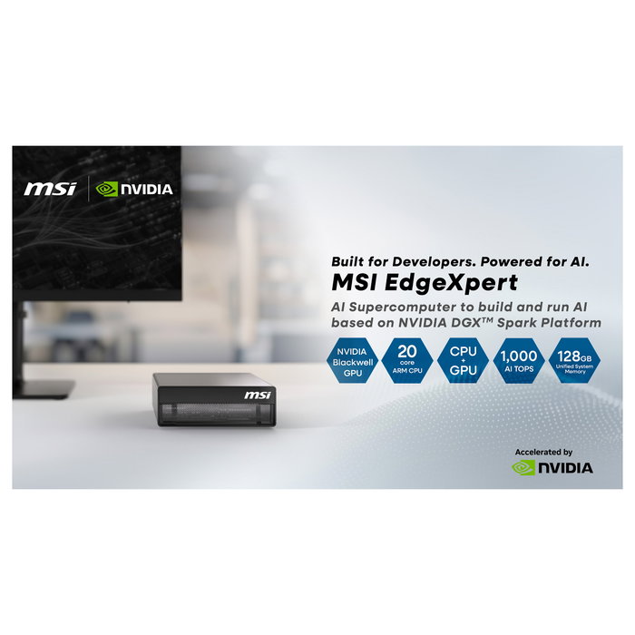 MSI EdgeXpert NVIDIA Blackwell GB10 con 128 GB RAM y 4 TB SSD en color Negro/Gris