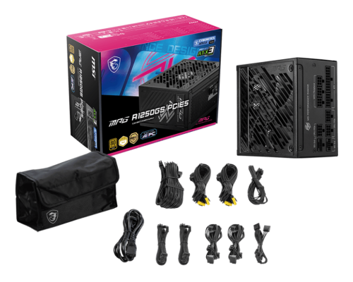 MSI MPG A1250GS PCIE5 Fuente de Alimentación ATX 1250W 80 Plus Gold Totalmente Modular, Negra, con Ventilador de 135mm y Semi-Pasivo - Ref: 306-7ZPFX11-CE0