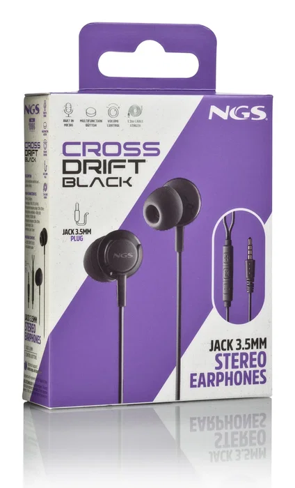 NGS Cross Drift Auriculares intrauditivos con micrófono, control multifunción, cable 1.2m y conector Jack 3.5mm - Negro