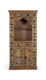 Giner y Colomer Estantería de Madera de Mango Artesanal con Cerámica Pintada a Mano Avellana