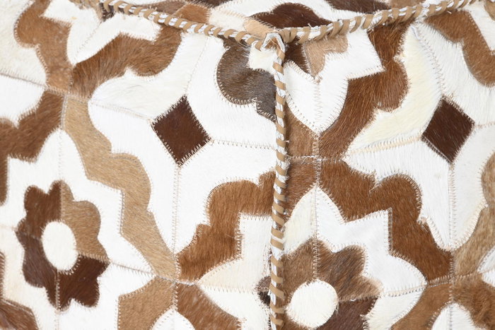 DKD Home Decor Pouf Colonial Piel y Poliéster Marrón Blanco 45x45x40 cm