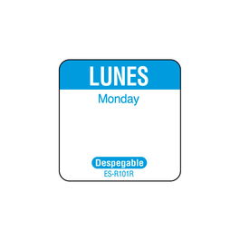 NCCO SR101R - Rollo de 1000 etiquetas despegables para rotación de inventario "LUNES" - 2,5 x 2,5 cm - Blanco y azul - Venta 1 unidad.