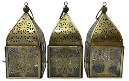 Farola Árabe DKD Home Decor Dorado Latón y Cristal 7 x 17 x 7 cm (6 Unidades)