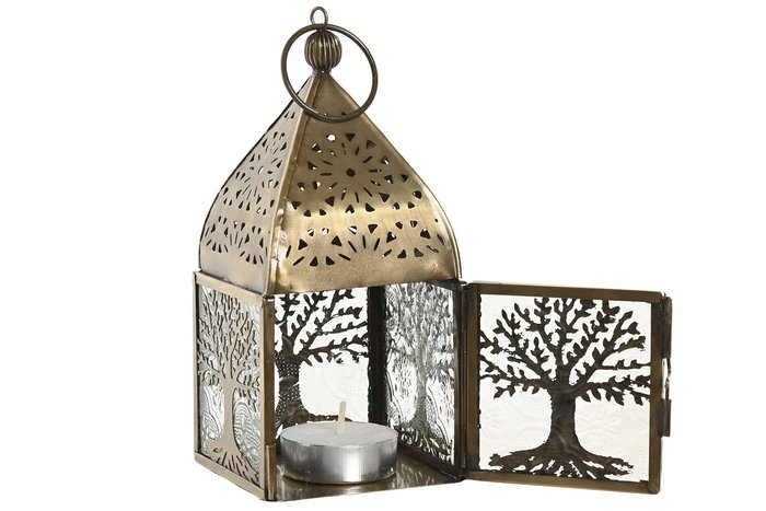 Farola Árabe DKD Home Decor Dorado Latón y Cristal 7 x 17 x 7 cm (6 Unidades)