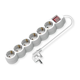 VALUE 19.99.0956 Regleta de 6 tomas con interruptor y cable de 3 m, Blanco