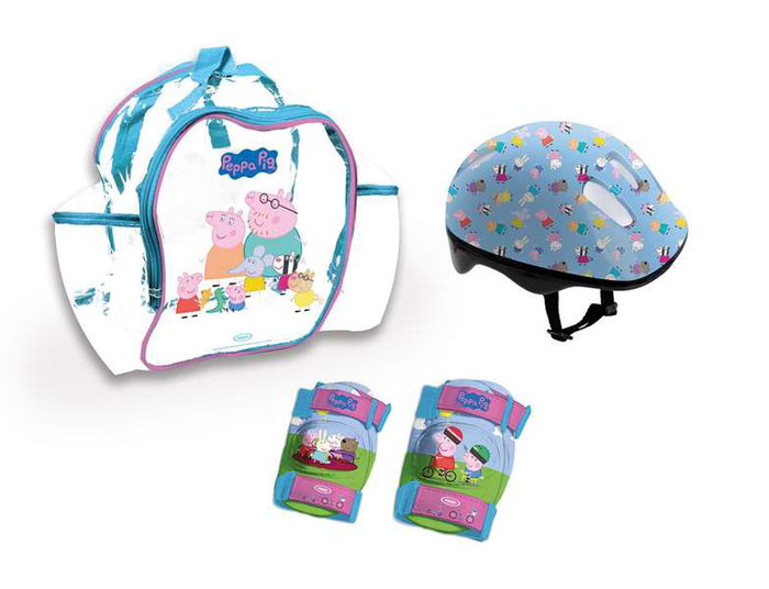 Darpeje Casco con Protecciones (52/56 cm) y Mochila Peppa Pig para Niños y Niñas