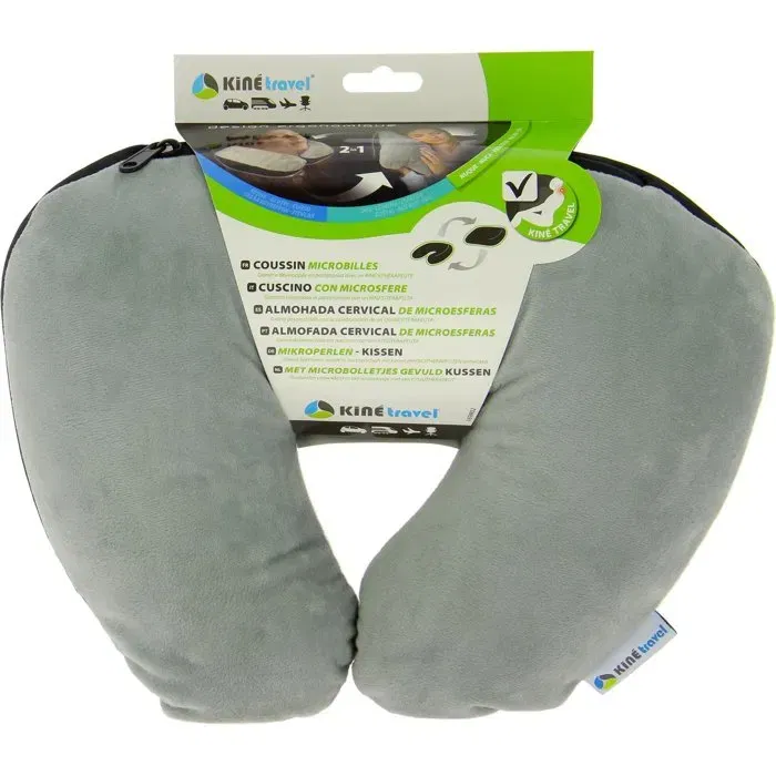 Kine Travel Cojín de Viaje y Nuca 2 en 1, Almohada Extra para Espalda, 37 x 29 x 10 cm, Microperlas, Tela Suave