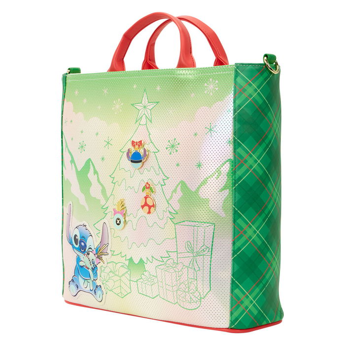 Loungefly Bolso Tote Holiday Stitch Disney 33x33x10cm Cuero Sintético Nacarado