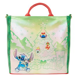 Loungefly Bolso Tote Holiday Stitch Disney 33x33x10cm Cuero Sintético Nacarado