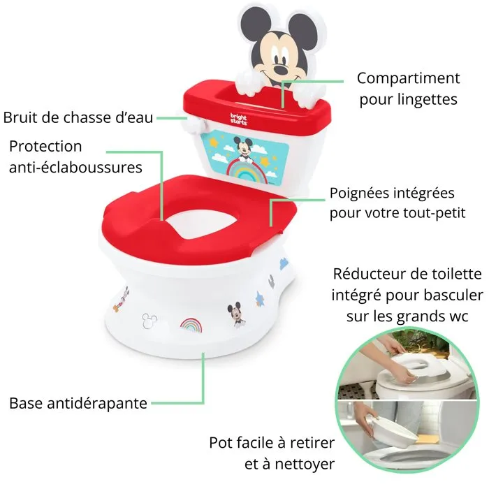 Bright Starts DISNEY BABY - MICKEY - Mini inodoro con reductor de asiento, 2 en 1, MySize, orinal extraíble BRI17552