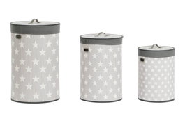 DKD Home Decor Set de 3 Cestas para la Ropa Estrellas Gris y Blanco