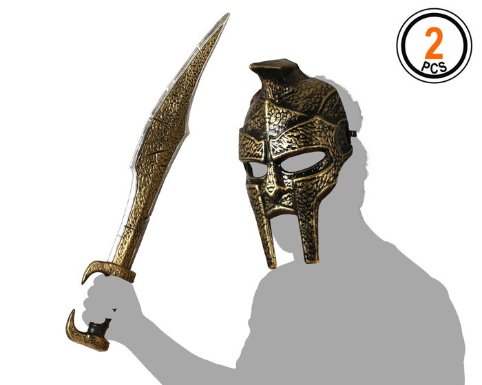 Atosa Set Romano Gladiador con Espada Curva y Máscara Dorada 61 cm Atosa Set Romano Gladiador con Espada Curva y Máscara Dorada 61 cm