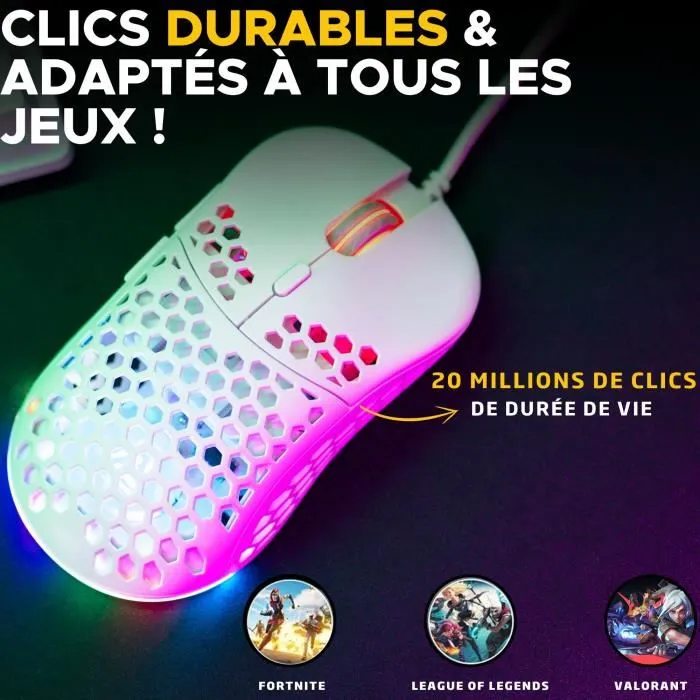 The G-Lab KULT-OXYGEN Ratón gaming con cable, RGB, 12800 DPI, Blanco