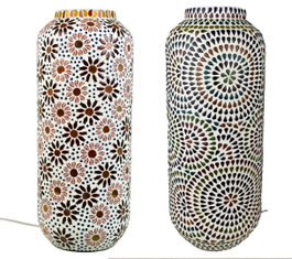 DKD Home Decor Lámpara de Sobremesa de Cristal con Mosaico de Flores, Multicolor y Blanco