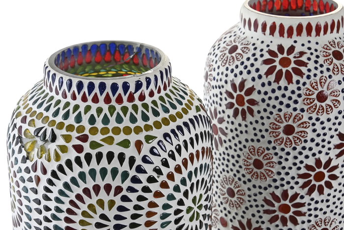 DKD Home Decor Lámpara de Sobremesa de Cristal con Mosaico de Flores, Multicolor y Blanco