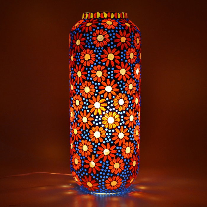 DKD Home Decor Lámpara de Sobremesa de Cristal con Mosaico de Flores, Multicolor y Blanco