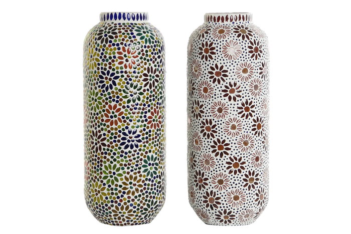 DKD Home Decor Lámpara de Sobremesa de Cristal con Mosaico de Flores, Multicolor y Blanco