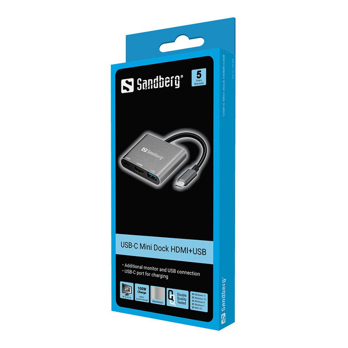 Sandberg USB-C Mini Dock HDMI+USB 136-00 Sandberg USB-C Mini Dock HDMI+USB 136-00