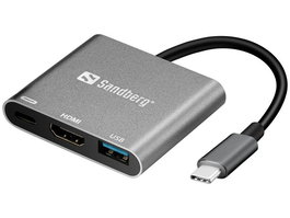 Sandberg USB-C Mini Dock HDMI+USB con Puerto USB 3.0 y Carga para MacBook