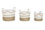 DKD Home Decor Set de 3 Cestas de Seagrass y Algodón Blanco